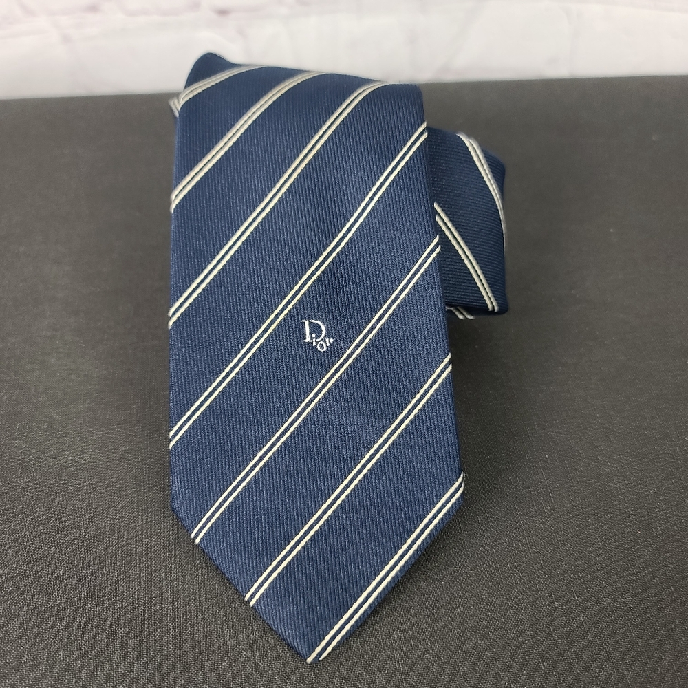 Christian Dior Blue and Yellow Striped Tie.